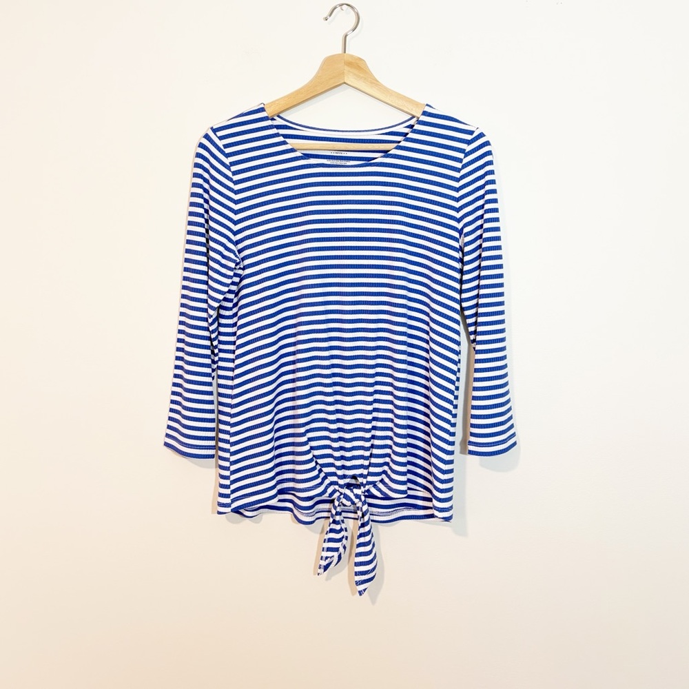 Talbots Blue & White Striped Tie-Front Top Size Small Petite